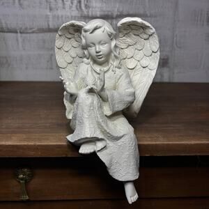 Indoor Outdoor Angel Holding A Bird Statue